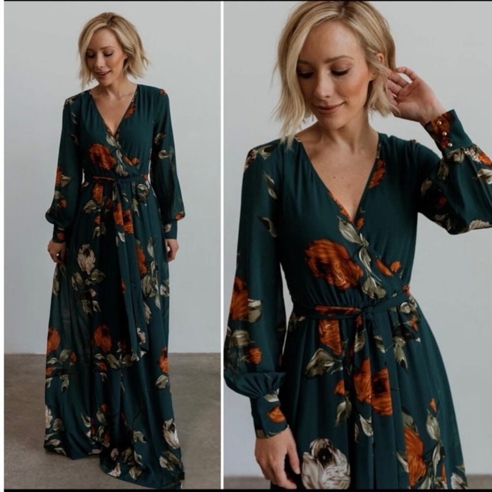 BALTIC BORN Women's Topaz Green Long Sleeve Floral Wrap Lydia Maxi Dress XXL